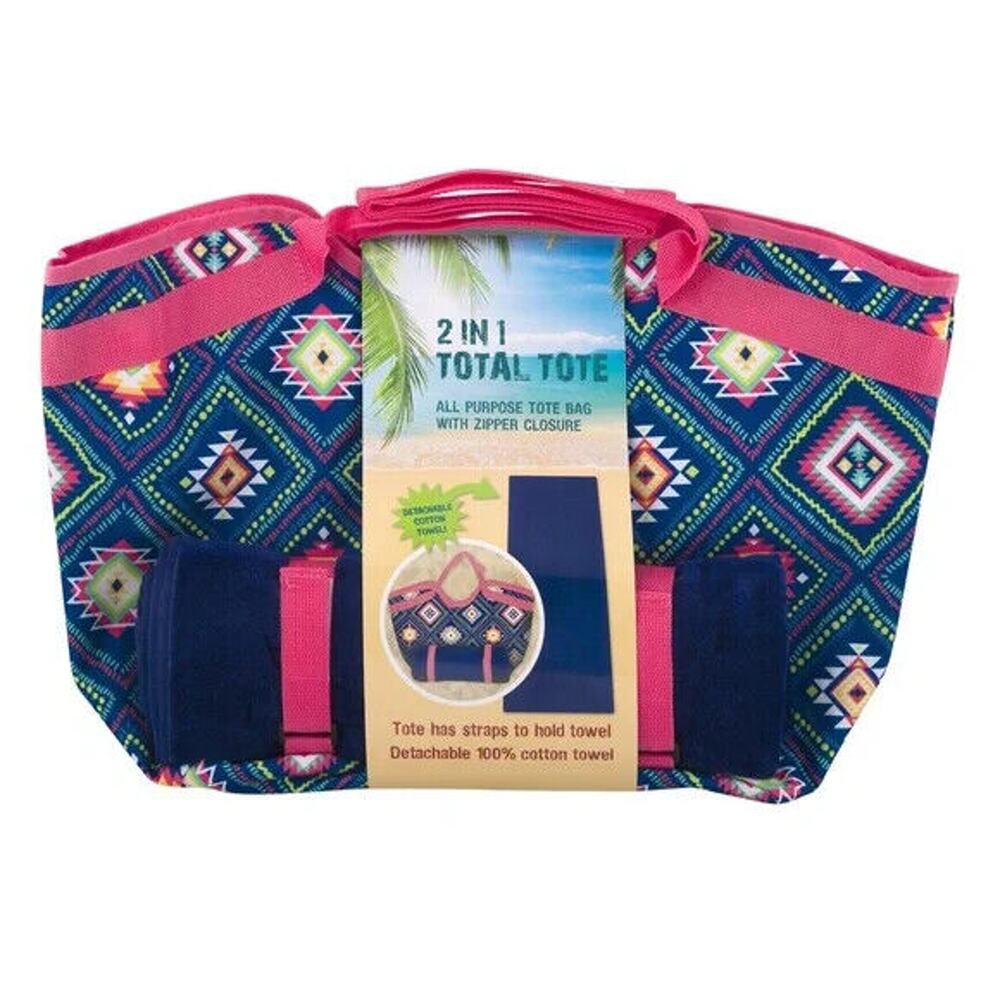 Mattia 2-in-1 Bath Towel & Beach Zip Tote Bag - Geometric Print